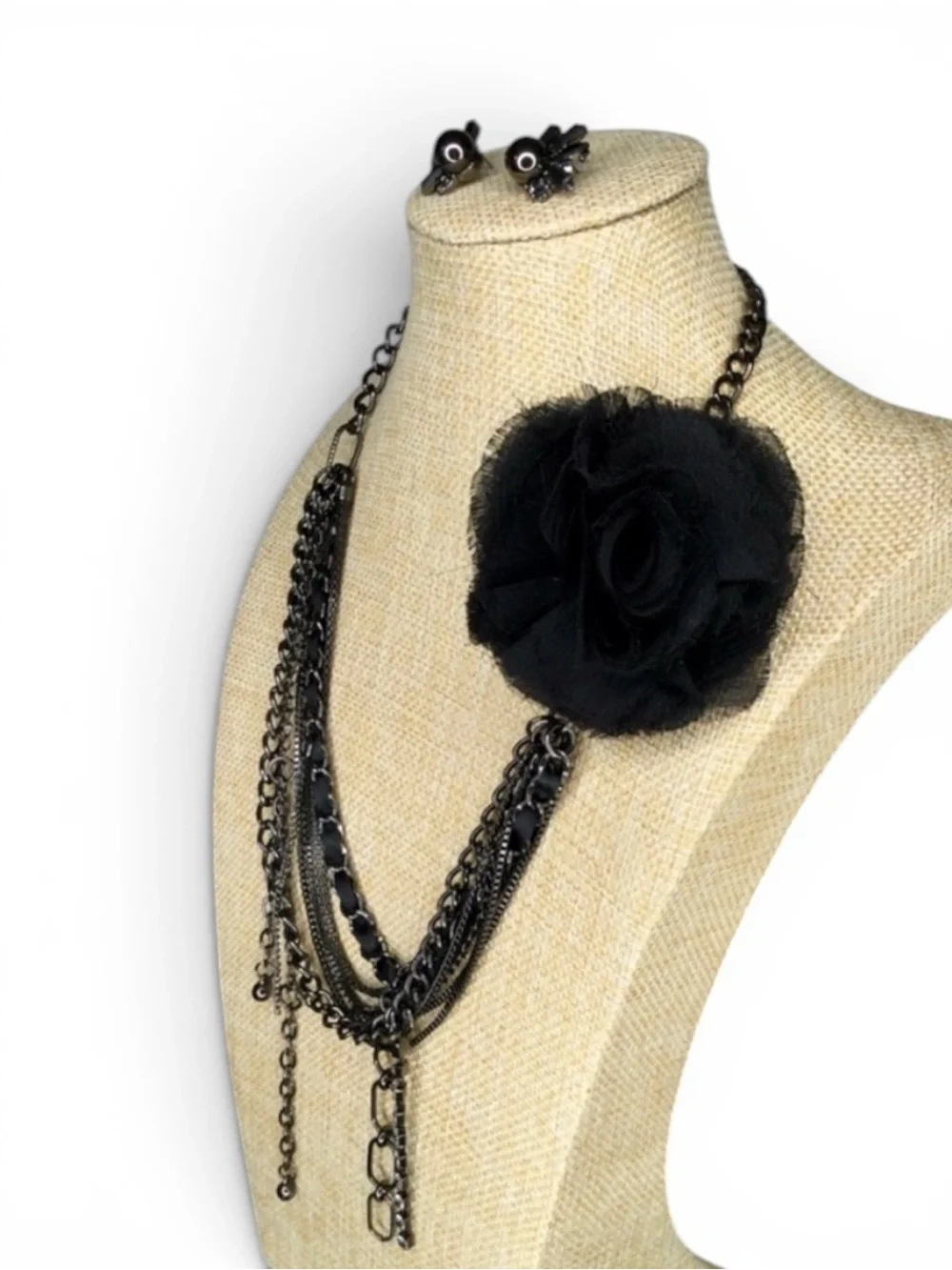 Vtg Y2K Gothic Romantic Black Multi‑Chain Necklace & Coordinating Earrings Set - Picture 5 of 12